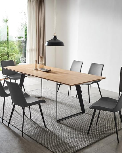ZckyCine 63"-79" Expandable Dining Table Set for 6, Modern Oak Wood Table & 6 Grey Chairs – Extendable Dining Set for Kitchen & Dining Room