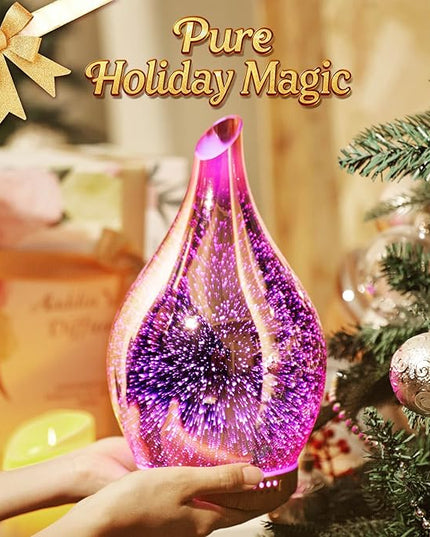 Porseme 280ml Essential Oil Diffuser, 3D Glass Aromatherapy Diffusor, Ultrasonic Cool Mist BPA Free Aroma Humidifier with Timer and Color Changing Function, Waterless Shut-Off for Home Office Room