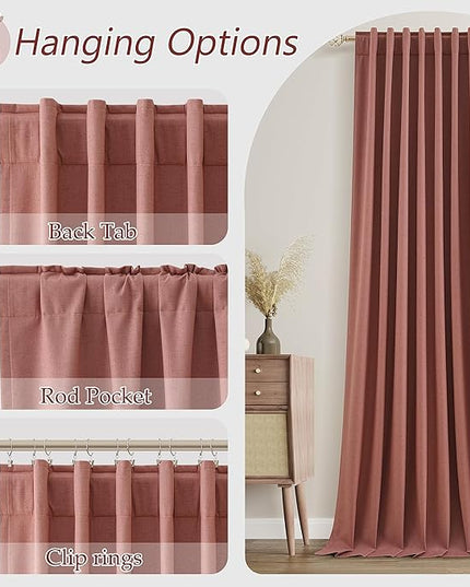 Guken Blackout Curtains 63 Inch Length 2 Panels Set for Living Room Bedroom Back Tab Thermal Insulated 100% Black Out Linen Drapes Room Darkening Window Curtains 63 Inches Long,Dusty Rose