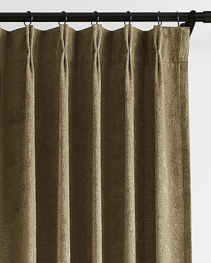 Vision Home Mocha Brown Pinch Pleated Curtains Velvet Chenille Light Filtering Window Curtains 95 inches for Living Room Bedroom Semi-Blackout Mink Pinch Pleat Drapes with Hooks 2 Panels 36" Wx95L