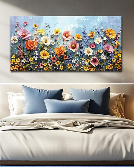 XIGUANGART Flowers Large Wall Decor for Bedroom Canvas Wall Art for Living Room Colorful Abstract Canvas Art Prints Pictures Wildflower Painting Office Artwork Nature Farmhouse Modern Home Decoration