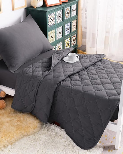 NTBAY Toddler Bedding Set - 4 Piece Soft and Breathable Crib Bedding Set for Boys and Girls, Includes Quilted Comforter, Fitted Sheet, Flat Top Sheet and Envelope Pillowcase, Dark Grey