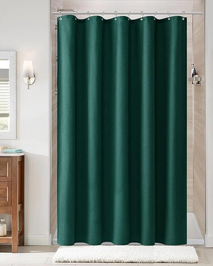 Naturoom Dark Green Linen Shower Curtain, Country Boho Farmhouse Bath Decor Shower Curtains Neutral Cloth Weighted Textured Fabric Bath Curtain Liner with Hooks, 72x72