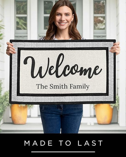 My Sign Center Personalized Doormat, Custom Welcome Mat Front Door, Indoor/Outdoor Anti Slip Backing, 18x30 Inches, Polyestere Top Made in USA