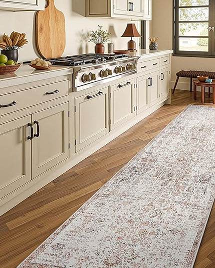 jinchan Kalen Runner Rug 2x10 Washable Hallway Rug Vintage Indoor Thin Retro Floor Cover Distressed Floral Country Lightweight Non Slip Carpet for Entryway Bathroom Bedroom Living Room Stairway Red