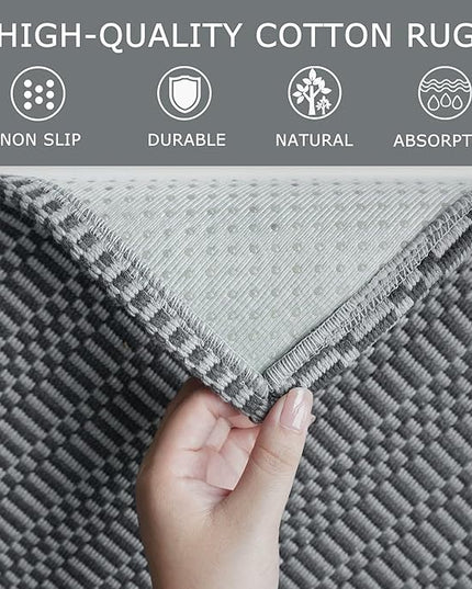 KOZYFLY Washable Area Rug 2x3 Ft Small Entryway Rug Indoor Door Mat Throw Rugs with Rubber Backing, Braided Cotton Floor Carpet for Front Entrance Bathroom Kitchen Foyer, Grey/Charcoal Grey