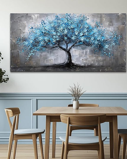 FUHAIHUA Canvas Wall Decor For Bedroom Large Wall Art For Living Room Office Decortions Black And White Paintings Blue Trees Wall Pictures Framed Mural Aesthetic Home Decor Posters Artwork 24x48 In