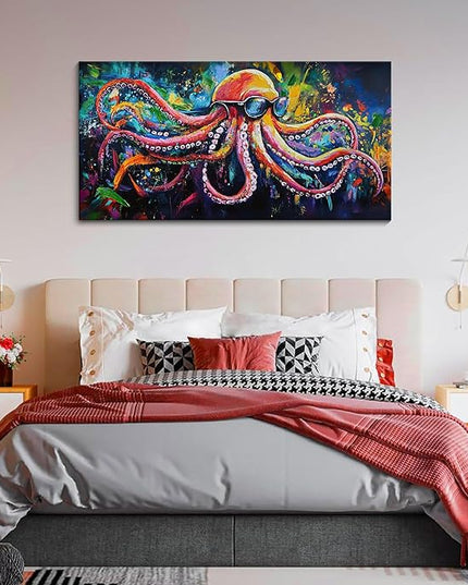 JEAWA Octopus Canvas Wall Art, Abstract Marine Life Modern Graffiti Texture Wall Painting for Living Room Bathroom Bedroom Men Teenage Boy Room Game Room Cool Posters Pictures Decor 20x40 IN