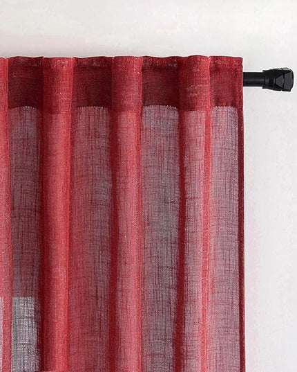 MIULEE Burgundy Red Kitchen Curtains 36 Inch Length 2 Panels, Soft Thick Linen Textured Semi Sheer Light Filtering Short Cafe Tier Curtains for Small Half Window Back Tab Rod Pocket Christmas Decor