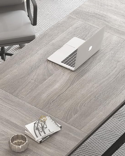 IBF 70 Inch Large Home Office Desk, Industrial Long Executive Work Writing Study Computer Table, Farmhouse Big Metal Wood Double Desk for Bedroom Living Room, Rustic Dual Monitor Desk, Light Grey