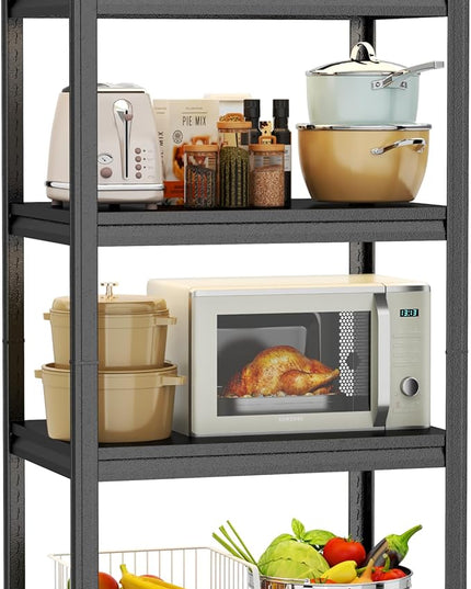 Storage Shelves, Garage Metal Shelving Unit, Adjustable, Double-Layer Column with Reinforced Ribs, Heavy-Duty, Capable of Bearing 600-3600 lbs (Black, 24 * 14 * 59, 4-Tier)