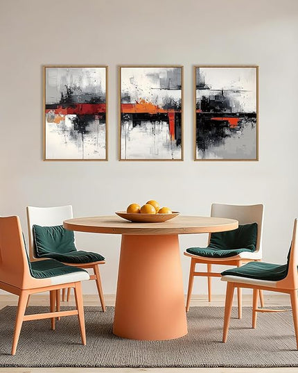 HOURIA Modern Abstract Framed Canvas Wall Art Set,Neutral Black and Orange Wall Decor,Textured Gray White Wall Painting,Pastel Strokes Art Prints for Living Room, Bedroom, Farmhouse-24 x36 x3