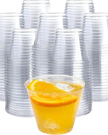 Prestee 200-Pack - 9oz Clear Plastic Cups - Durable Disposable Plastic Wine Glasses for Party, Weddings, and Catering - Small Drinking Glasses for Cocktails and Beverages - Heavy-Duty Fruit Punch Cups