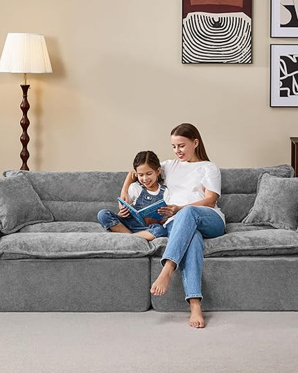 Hobestluk 104" Sectional Sofa Couches 3 Seater Modular Sofa, Boneless Couch, Cloud Couch with Removable Cushion, Modular Sectional Couches for Living Room(Grey)