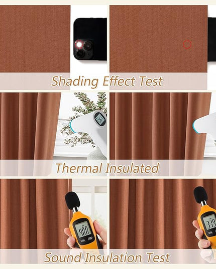 Guken Terracotta Linen Blackout Curtains 72 Inch Length 2 Panels Set Fall Curtains for Living Room Bedroom Back Tab Thermal Insulated 100% Black Out Linen Drapes, 52x72