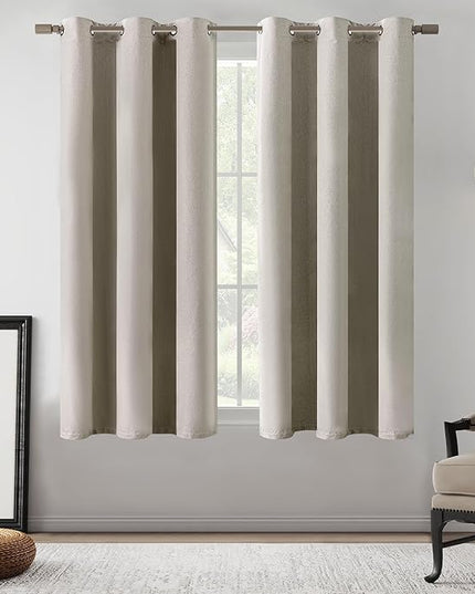2 Panels Natural Linen 100% Blackout Curtains for Bedroom, Thermal Insulated Entryway Cottage Decor Drapes, Farmhouse Grommet Curtains for Small Window, Natural, W37 x L64, 2 Panels