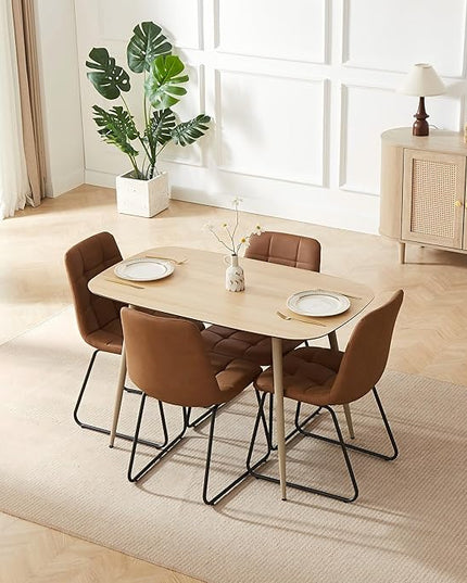 Modern 47.2" Dining Table Set for 4 with Leather U-Shaped Chairs, Wood Table with Cat Scratch-Resistant Surface, Ideal for Kitchen & Dining Room