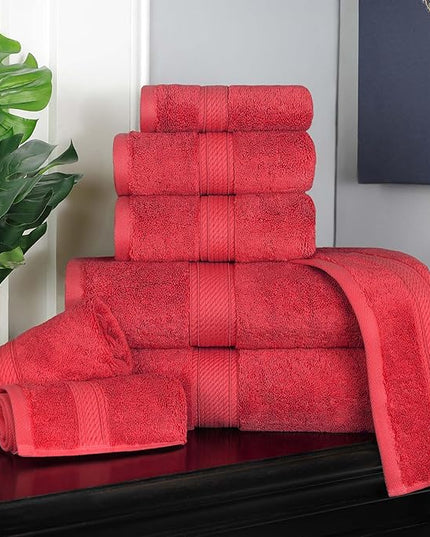 Superior Egyptian Cotton Pile 8 Piece Towel Set, Includes 2 Bath, 2 Hand, 4 Face Towels/Washcloths, Ultra Soft Luxury Towels, Thick Plush Essentials, Guest Bath, Spa, Hotel Bathroom, Red