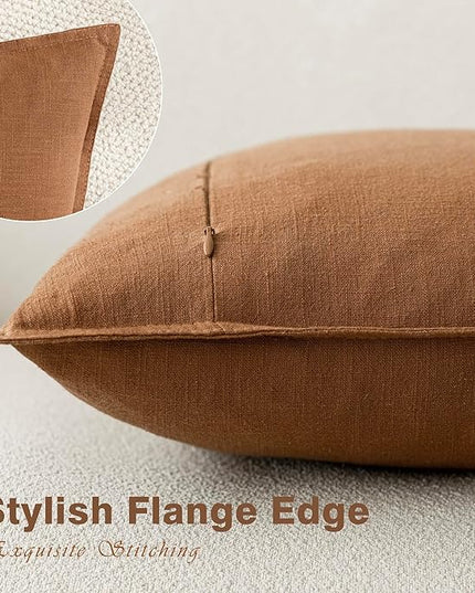 Foindtower Pack of 2, Decorative Linen Soild Throw Pillow Covers Soft Accent Cushion Case Boho Farmhouse Pillowcase for Couch Sofa Bedroom Living Room Home Decor 22 x 22 Inch Orange Brown