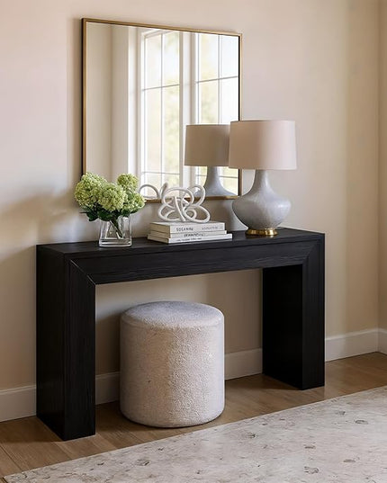 Plank+Beam Grand Console Table, 56 Inch Solid Wood Modern Sofa Table, Narrow Entryway Table for Hallway, Behind The Couch, Living Room, Foyer, Black Wirebrush