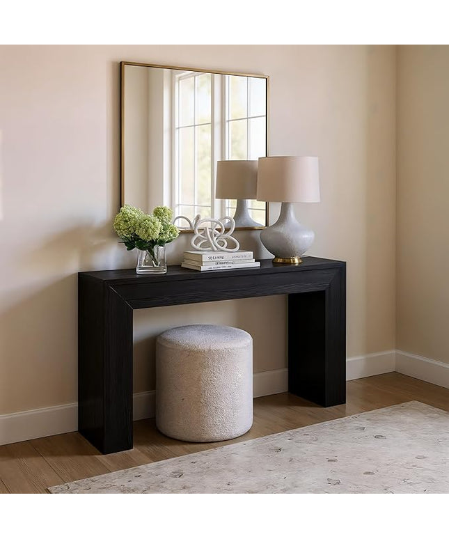 Plank+Beam Grand Console Table, 56 Inch Solid Wood Modern Sofa Table, Narrow Entryway Table for Hallway, Behind The Couch, Living Room, Foyer, Black Wirebrush