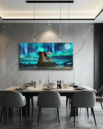 Canvas Wall Art For Living Room Large Size Fashion Wall Decorations For Bedroom Modern Office Wall Decor Painting Aurora Scenery Elephant Pictures Artwork Room Canvas Art Prints Bathroom Home Decor