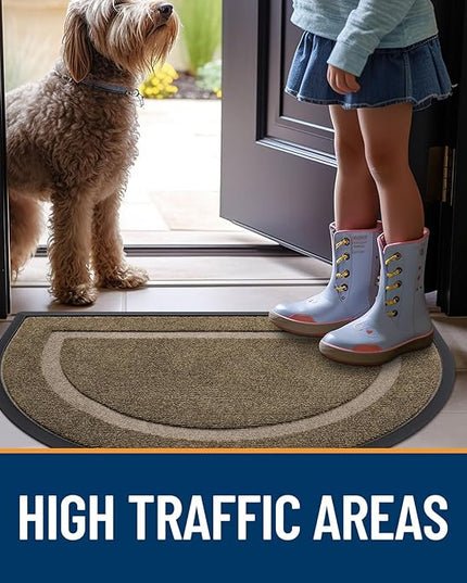 OLANLY Half Circle Door Mat Indoor Outdoor Entrance Welcome, Waterproof All-Season, All-Weather Doormat, Sturdy Natural Rubber, Low Profile, Easy Clean Patio Porch Entryway Mat, 59x35, Brown