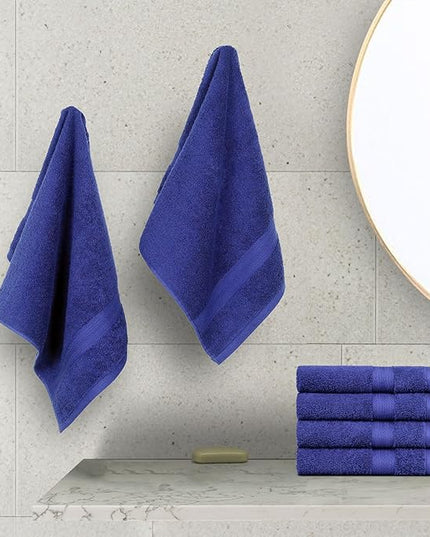 Amazon Basics 6 Piece hand towels for bathroom, Fade Resistant 100% Cotton Hand Towels, soft absorbent bathroom hand towels 6 - Pack (26''x16''), Navy Blue