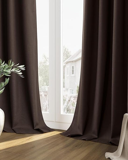 Guken Brown Blackout Curtains 72 Inch Length 2 Panels Set for Living Room Bedroom Back Tab Thermal Insulated 100% Black Out Linen Drapes Room Darkening Window Curtains 52 Inches Width