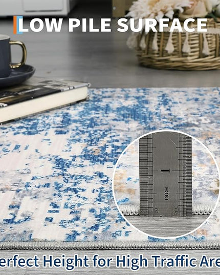 Modern Abstract 2x8 Runner Rug Non Slip Non Shedding Rug Low Pile Stain Resistant for Bedroom Hallway Kitchen,Blue/Grey