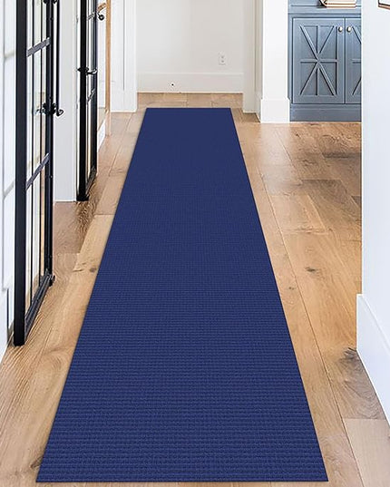 KOZYFLY Long Runners for Hallways 2.6x12 ft Washable Kitchen Runner Non Slip Rubber Backed Hallway Rugs Cotton Entryway Runner Rug Floor Carpet for Indoor Hall, Backdoor, Kitchen, Royal Blue/Navy