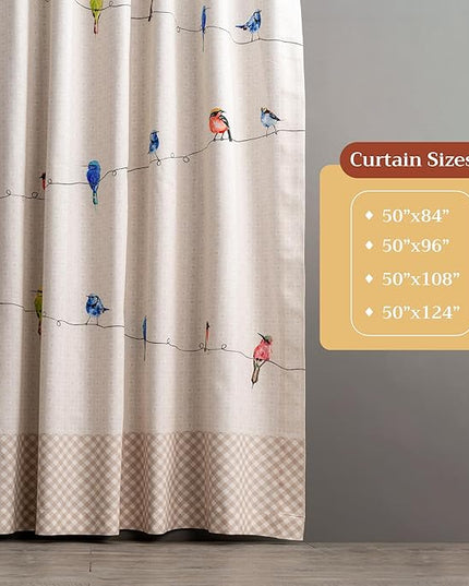 Maison d' Hermine Curtains for Living Room 100% Cotton 124 inch Length One Panel Light Filtering Curtains for Bedroom Windows with Rod and Loop Pockets Drapes (Birdies On Wire, 50" W x 124" L)