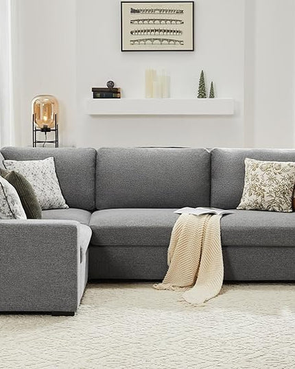 ABCASA 112" Convertible Sectional Sofa, Large L Shaped Couch with Detachable Sofa Cover, Modular Couch for Living Room, Breathable Linen Fabric Corner Sofa for Apartment, Grey