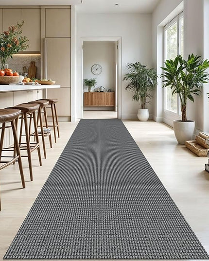 KOZYFLY Extra Long Runners for Hallways 3x18 ft Washable Kitchen Runner Non Slip Rubber Backed Hallway Rug Cotton Entryway Runner Rug Floor Carpet for Indoor Hall, Kitchen, Stair, Grey/Dark Grey