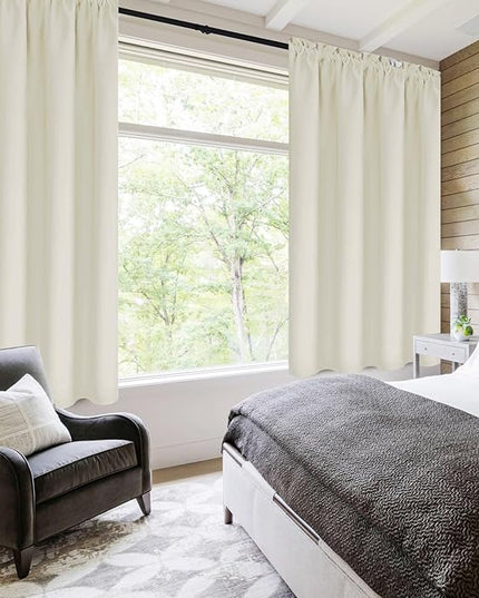 DWCN Light Beige Short Room Darkening Curtains for Kitchen/Bedroom, 42 x 36 inches Long - Energy Saving Window Drapes for Nursery with Rod Pocket, Set of 2 Panels