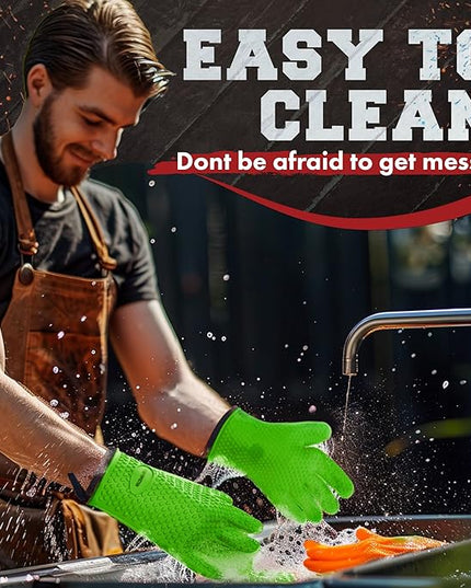 KITCHEN PERFECTION XL Silicone Smoker Oven Gloves-Extreme Heat Resistant BBQ Gloves-Handle Hot Food Right on Your Grill Fryer&Pit|Waterproof Grilling Cooking Baking Mitts|Superior Value Set+3 Bonuses