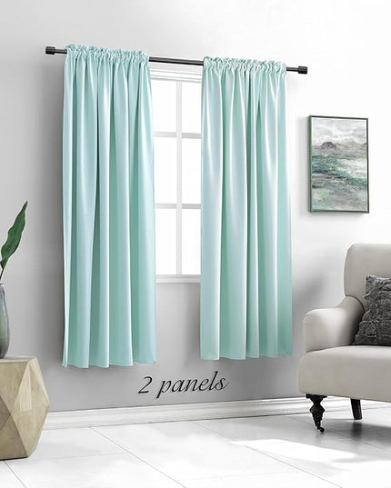 DONREN Aqua Color Blackout Curtains for Bedroom - 63 Inch Length Room Darkening Thermal Insulated Rod Pocket Curtains for Kids Room(42 x 63 Inches Long,1 Pair)