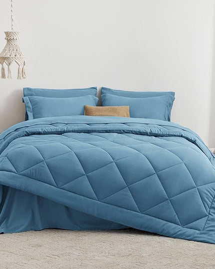 Love's cabin Twin XL Comforter Set Misty Blue, 5 Pieces Twin XL Bed in a Bag, All Season Bedding Sets with 1 Comforter, 1 Flat Sheet, 1 Fitted Sheet, 1 Pillowcase and 1 Pillow Sham