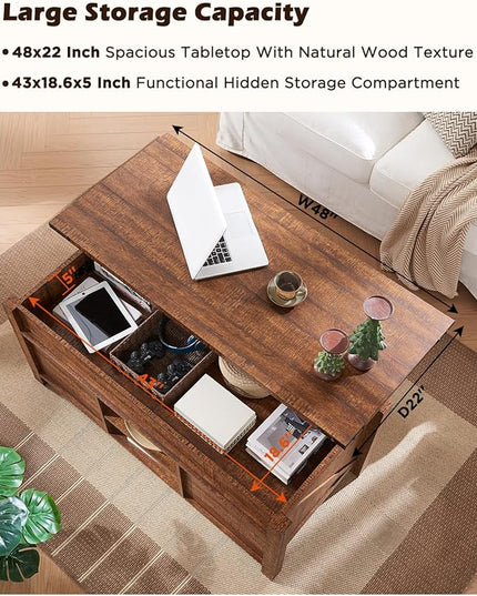 OKD 48" Farmhouse Lift Top Coffee Table with Sliding Barn Door,Rustic Center Table with Hidden Storage Compartment,Lifting Tabletop and Adjustable Shelf for Living Room,Office,Reclaimed Barnwood