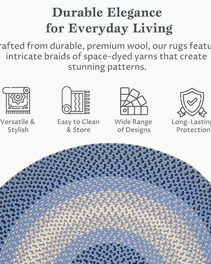 Tranquility TQ12 Blue 4' x 4' Round - Braided Area Rug, Home Decor, Floor Mat or Bedroom Rug - Easy Care, Ideal for High Traffic Areas in Hallway and Living Room - Made in USA