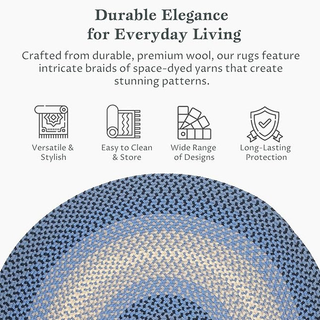 Tranquility TQ12 Blue 8' x 8' Round - Braided Area Rug, Home Decor, Floor Mat or Bedroom Rug - Easy Care, Ideal for High Traffic Areas in Hallway and Living Room - Made in USA