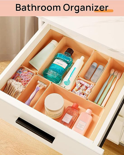 Vtopmart 25 PCS Plastic Drawer Organizers Set, 4-Size Versatile Bathroom and Vanity Drawer Organizer Trays, Storage Bins for Makeup, Bedroom, Kitchen Gadgets Utensils and Office