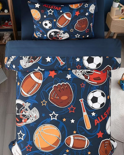 Twin Comforter Set for Boys-5 Pieces Sports Ball Games Glow in The Dark Twin Bedding Sets for Kids, Ultra Soft Bed in A Bag with Sheets