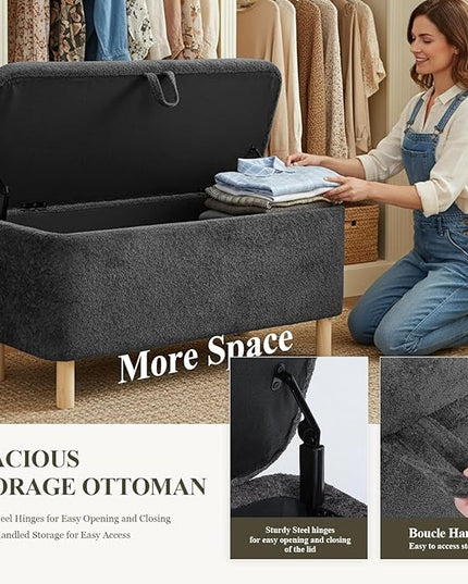 Ottoman with Storage, Storage Ottoman Bench, Entryway Bench, End of Bed Bench with Wood Legs for Bedroom, Living Room,Dark Grey