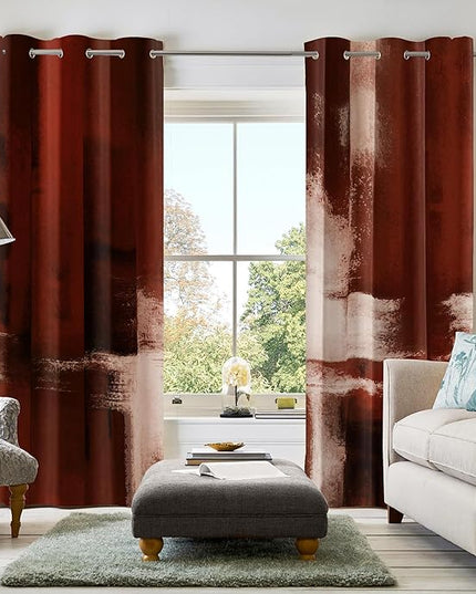 Asuexpect Red Curtains 2 Panels Abstract Rust Curtain Room Darkening Grommet Window Treatments Modern Decorative for Bedroom Living Room, 52x84 Inches