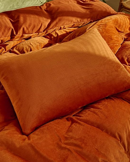 Houseri Burnt Orange Velvet Comforter Set Queen Fluffy Rust Bedding Comforter Queen Size Women Girls Terracotta Micromink Sherpa Comforter Sets Flannel Plush Fuzzy Caramel Reddish Bed Comforter Queen