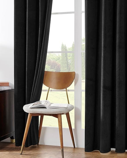 Joydeco 100% Blackout Velvet Curtains for Bedroom 84 Inches Long 2 Panels, Back Tab/Rod Pocket Living Room Drapes, Thermal Insulated Soundproof Heavy Duty Curtains for Windows,52W x 84L,Black