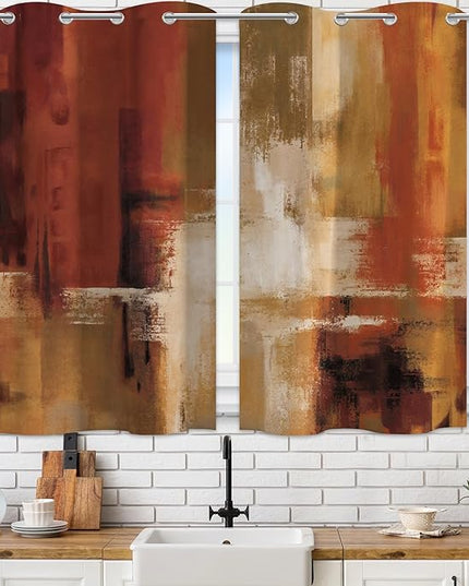 Asuexpect Burnt Orange Kitchen Curtains 2 Panels Abstract Rust Curtain Room Darkening Grommet Window Drapes Modern Decorative Window Treatments, 26x36 Inches