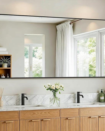 Bathroom Vanity Mirror for Wall, 60"x30" Wall Mounted Bathroom Mirror for Over Sink with Sturdy Metal Frame, Vertical or Horizontal, Living Room, Bedroom, Entryway(Black)