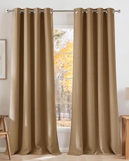 NICETOWN Faux Linen Caramel Blackout Curtains 84 inches Long for Living Room - Privacy Panels for Bedroom, Modern Farmhouse Style Easy Care Grommet Top, 2 Panels, W52 by L84